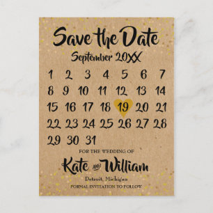 Rustic Kraft Boho Calendar Save the Date Photo Aankondigingskaart