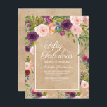 Rustic Kraft Boho Plum Blush Floral 50th Birthday Kaart<br><div class="desc">Een prachtig paars en lichtroze botanische waterverf met een boho-stijl op een roestbruin kraftpapier met een uitnodiging voor een 50e verjaardag.</div>