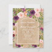 Rustic Kraft Boho Plum Blush Floral Wedding Invite Kaart (Voorkant)