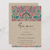 RUSTIC KRAFT BOHO TRIBAL IKAT BEWAREN DE DATUM INV BEDANKKAART (Voorkant / Achterkant)