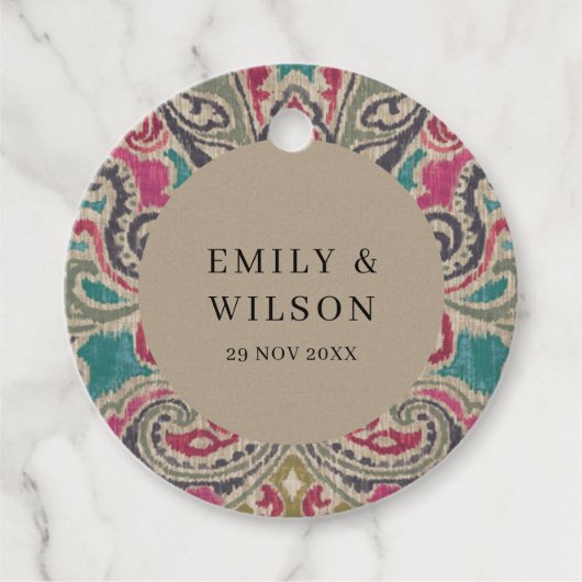 RUSTIC KRAFT BOHO TRIBAL IKAT PINK AGATE WEDDING BEDANKJES LABELS (Voorkant)
