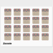 RUSTIC KRAFT BOHO TRIBAL IKAT PINK BLAUWGROEN ADRE VIERKANTE STICKER (Vel)