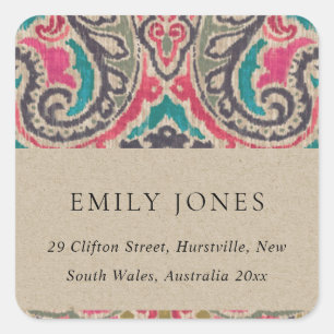 RUSTIC KRAFT BOHO TRIBAL IKAT PINK BLAUWGROEN ADRE VIERKANTE STICKER