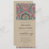 RUSTIC KRAFT BOHO TRIBAL IKAT PINK BLAUWGROEN WEDI KAART (Voorkant / Achterkant)