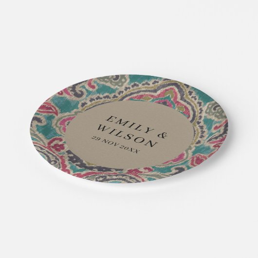 RUSTIC KRAFT BOHO TRIBAL IKAT PINK BLAUWGROEN WEDI PAPIEREN BORDJE (Gekanteld)