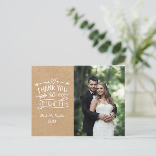 Rustic Kraft Boho Trouwfoto Dank u Briefkaart (Staand voorkant)