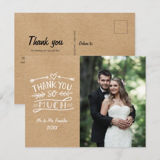Rustic Kraft Boho Trouwfoto Dank u Briefkaart (Voorkant / Achterkant)