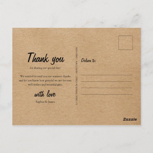 Rustic Kraft Boho Trouwfoto Dank u Briefkaart (Achterkant)