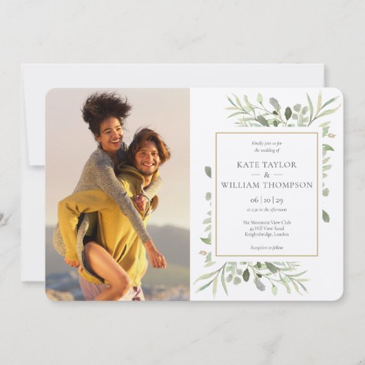 Rustic Kraft Botanical Greenery Photos Wedding Kaart (Voorkant)