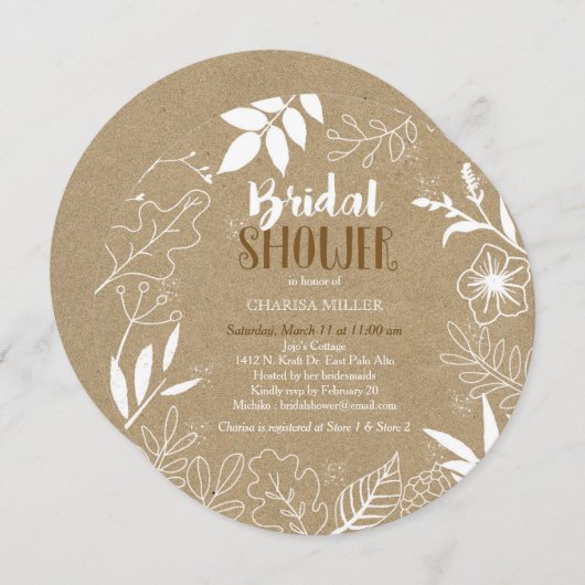 Rustic Kraft Botanical Pattern Vrijgezellenfeest Kaart (Voorkant / Achterkant)