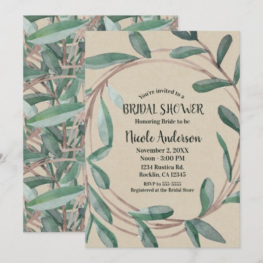 Rustic Kraft Botanical Wreatf Vrijgezellenfeest Kaart (Voorkant / Achterkant)