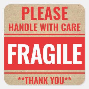 Rustic Kraft breekbaar handvat met waarschuwing Vierkante Sticker