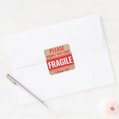 Rustic Kraft breekbaar handvat met waarschuwing Vierkante Sticker (Envelop)