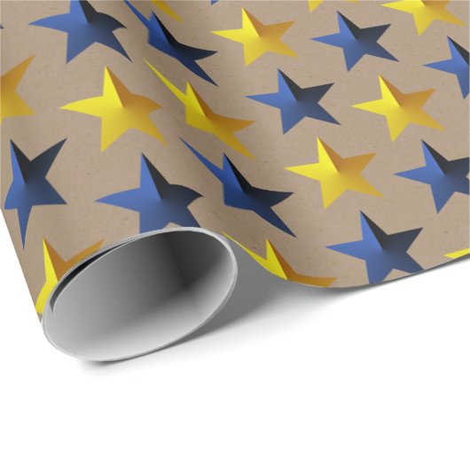 Rustic Kraft Bright Navy Blue Gold Stars Cadeaupapier (Rol Hoek)