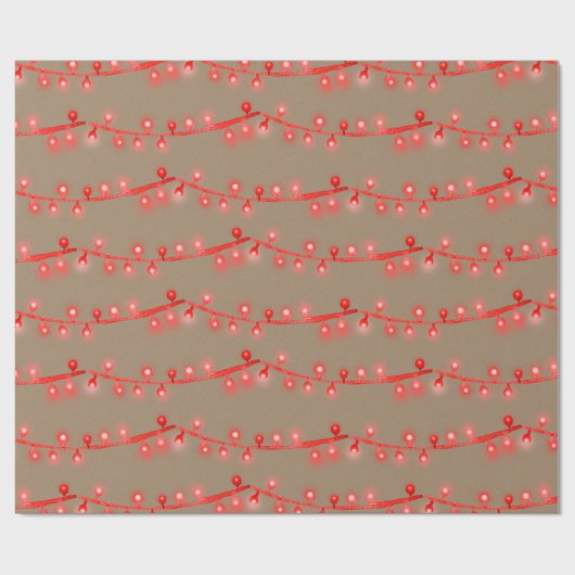 Rustic Kraft Bright Red Kerststrijklampjes Cadeaupapier (Vlak)