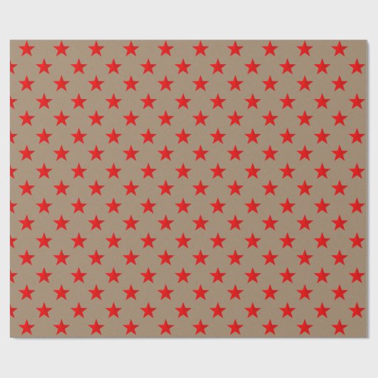 Rustic Kraft Bright Red Stars Cadeaupapier (Vlak)