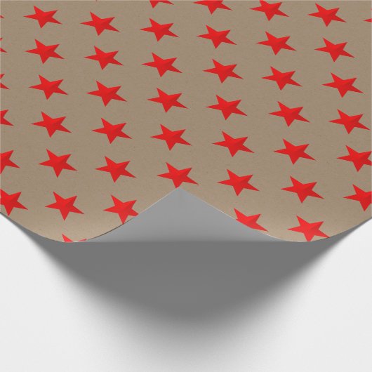 Rustic Kraft Bright Red Stars Cadeaupapier (Hoek)