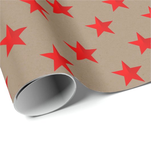Rustic Kraft Bright Red Stars Cadeaupapier (Rol Hoek)
