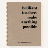 Rustic Kraft Brilliant Teacher Retro Quote Art Notitieboek (Voorkant)