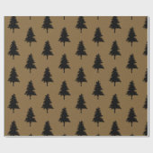 Rustic Kraft Brown Black Christmas Tree Pattern Cadeaupapier (Vlak)