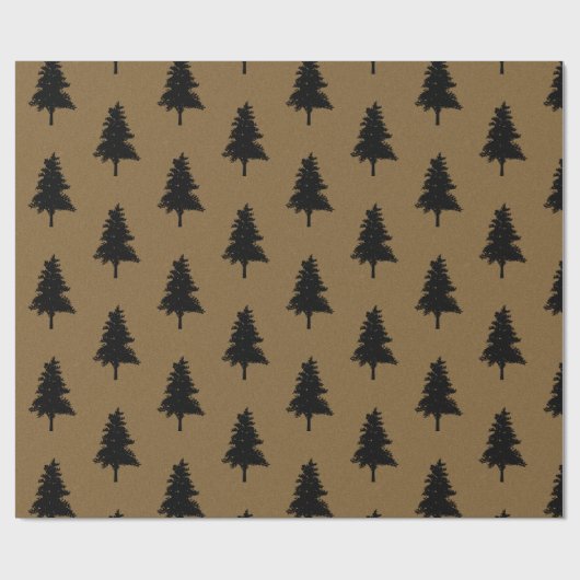 Rustic Kraft Brown Black Christmas Tree Pattern Cadeaupapier (Vlak)