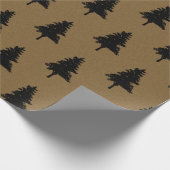 Rustic Kraft Brown Black Christmas Tree Pattern Cadeaupapier (Hoek)