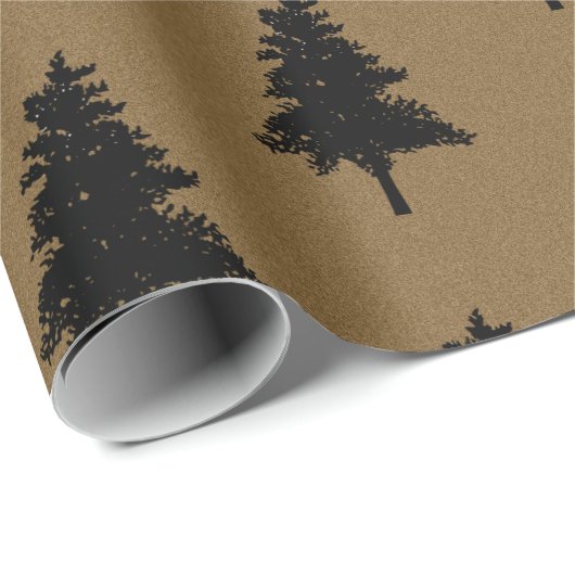Rustic Kraft Brown Black Christmas Tree Pattern Cadeaupapier (Rol Hoek)