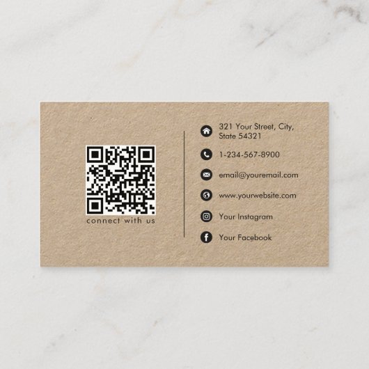 Rustic Kraft Brown Minimalist Social Media QR Code Visitekaartje (Achterkant)