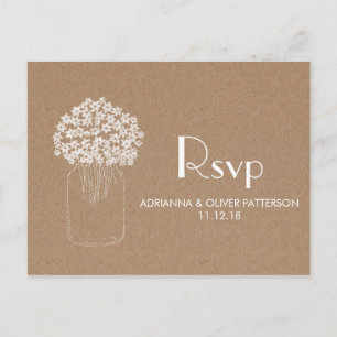 Rustic Kraft Brown Paper Flowers Wedding RSVP Uitnodiging Briefkaart