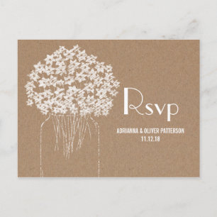 Rustic Kraft Brown Paper Flowers Wedding RSVP Uitnodiging Briefkaart