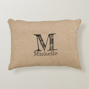 Rustic Kraft Brown Paper Kijk Monogram Accent Kussen