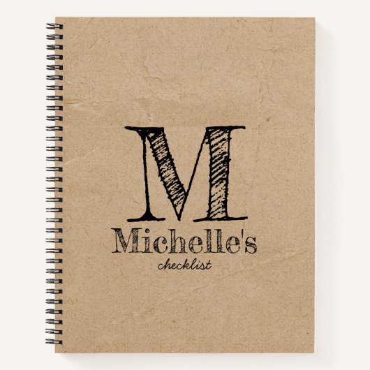 Rustic Kraft Brown Paper Kijk Monogram Checklist Notitieboek (Voorkant)