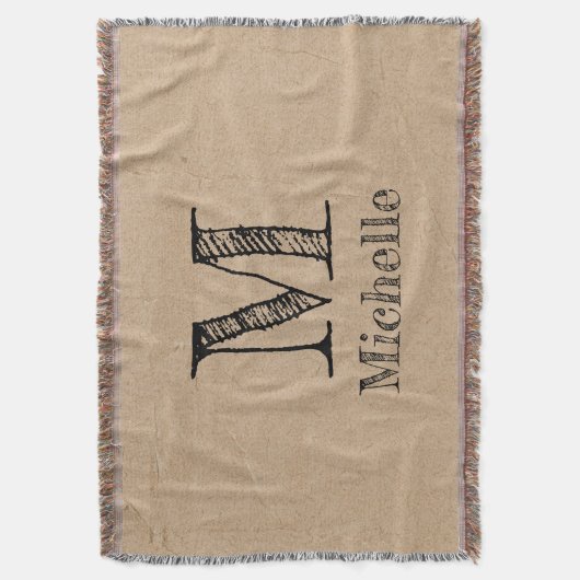 Rustic Kraft Brown Paper Kijk Monogram Deken (Voorkant Verticaal)