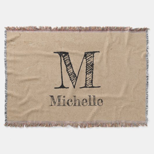 Rustic Kraft Brown Paper Kijk Monogram Deken (Voorkant)