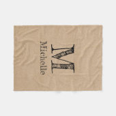 Rustic Kraft Brown Paper Kijk Monogram Fleece Deken (Voorkant (Horizontaal))