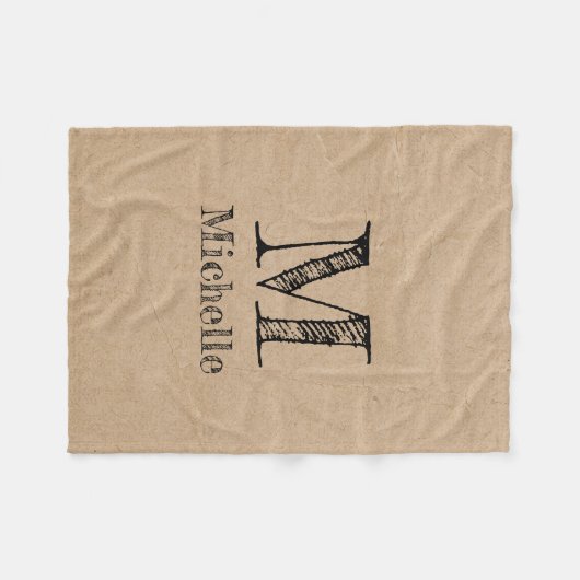 Rustic Kraft Brown Paper Kijk Monogram Fleece Deken (Voorkant (Horizontaal))