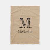 Rustic Kraft Brown Paper Kijk Monogram Fleece Deken (Voorkant)