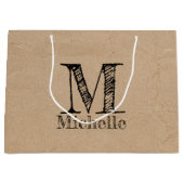 Rustic Kraft Brown Paper Kijk Monogram Groot Cadeauzakje (Voorkant)