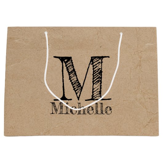Rustic Kraft Brown Paper Kijk Monogram Groot Cadeauzakje (Voorkant)
