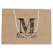 Rustic Kraft Brown Paper Kijk Monogram Groot Cadeauzakje (Achterkant)