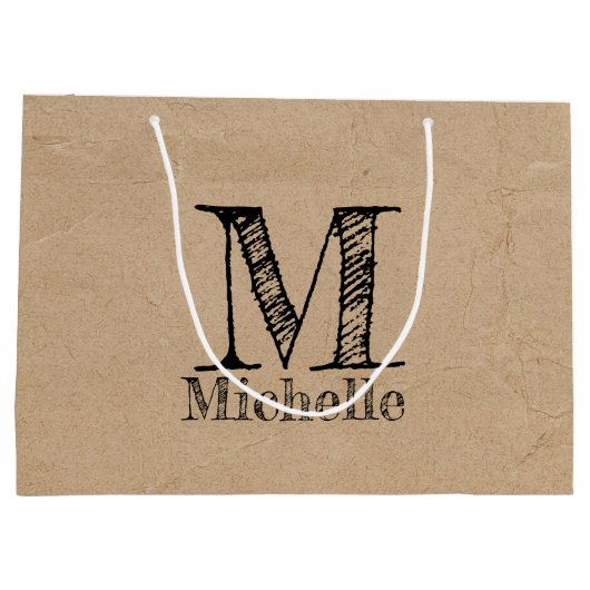 Rustic Kraft Brown Paper Kijk Monogram Groot Cadeauzakje (Achterkant)