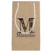 Rustic Kraft Brown Paper Kijk Monogram Klein Cadeauzakje (Voorkant)