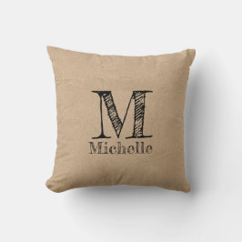 Rustic Kraft Brown Paper Kijk Monogram Kussen