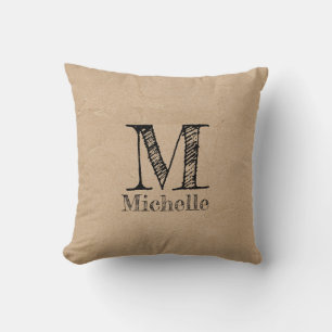 Rustic Kraft Brown Paper Kijk Monogram Kussen