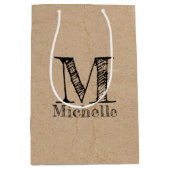Rustic Kraft Brown Paper Kijk Monogram Medium Cadeauzakje (Voorkant)