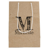 Rustic Kraft Brown Paper Kijk Monogram Medium Cadeauzakje (Achterkant)