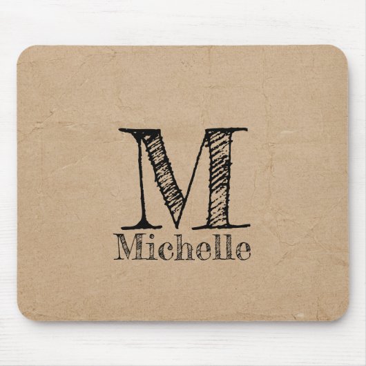 Rustic Kraft Brown Paper Kijk Monogram Muismat (Voorkant)
