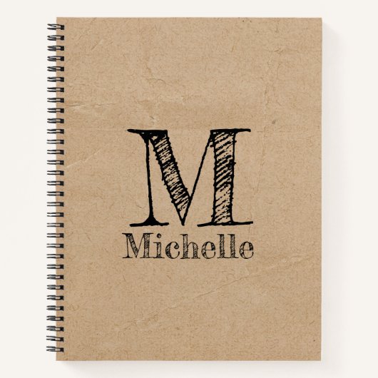 Rustic Kraft Brown Paper Kijk Monogram Notitieboek (Voorkant)