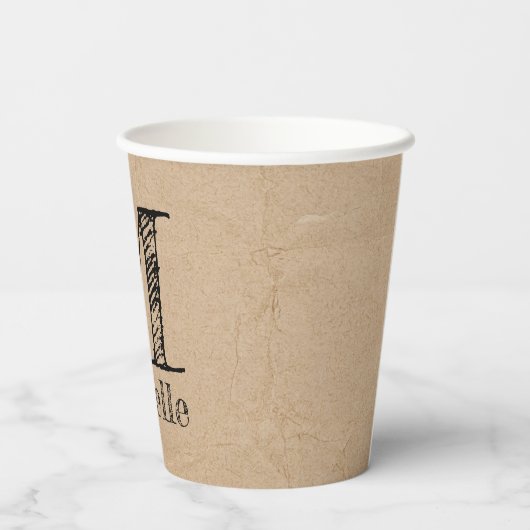 Rustic Kraft Brown Paper Kijk Monogram Papieren Bekers (Achterkant)