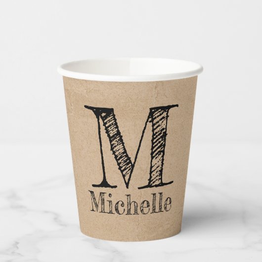 Rustic Kraft Brown Paper Kijk Monogram Papieren Bekers (Links)